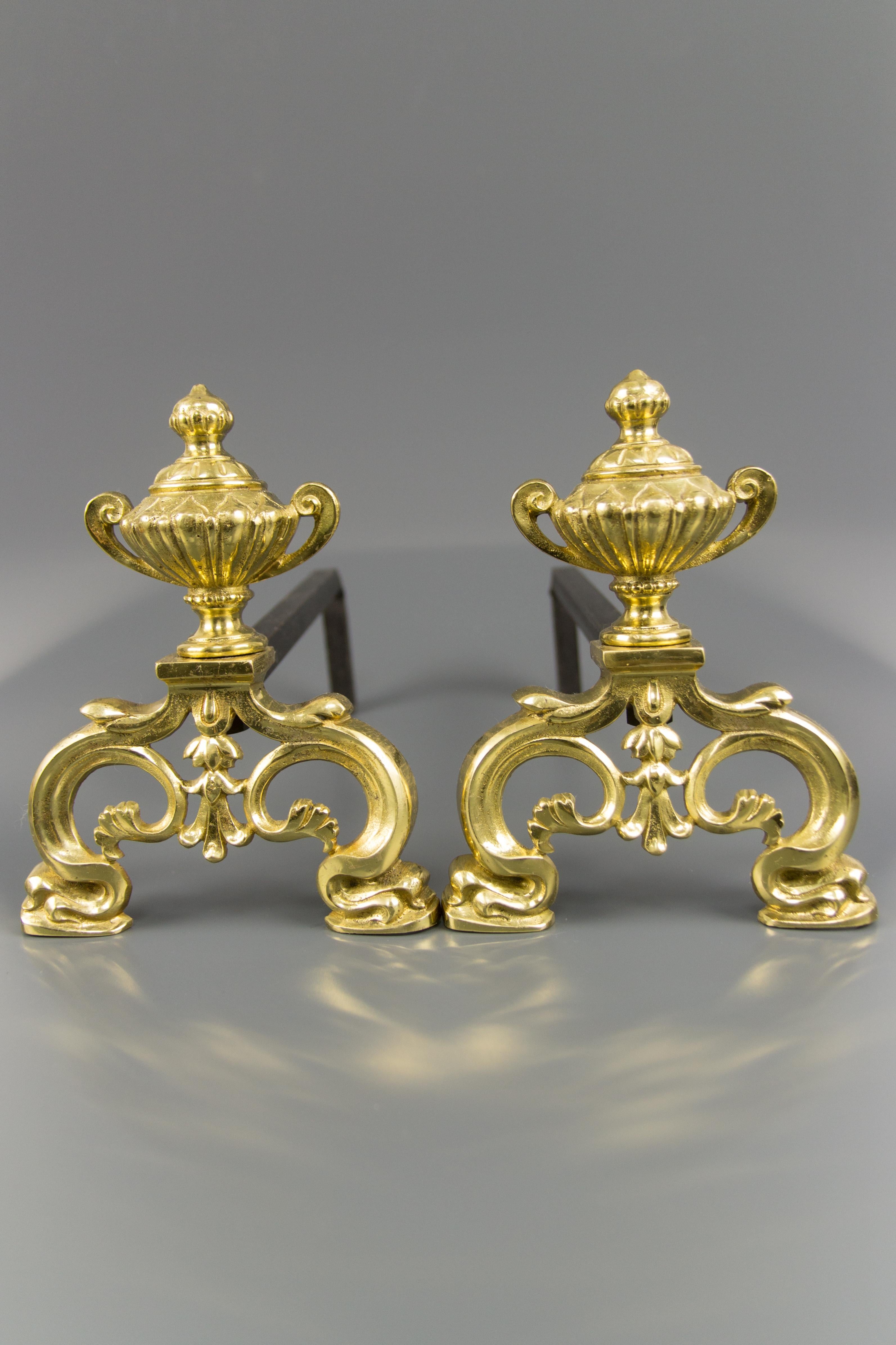 Baroque Style Gilt Bronze and Iron Andirons or Fire Dogs In Good Condition In Barntrup, DE