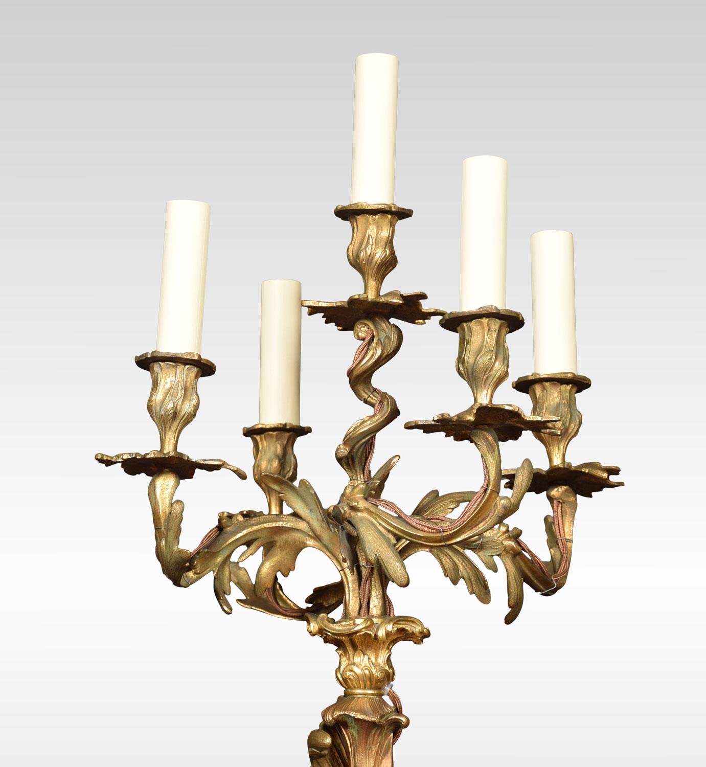 Baroque Style Gilt Bronze Five-Light Table Lamp In Good Condition In Cheshire, GB