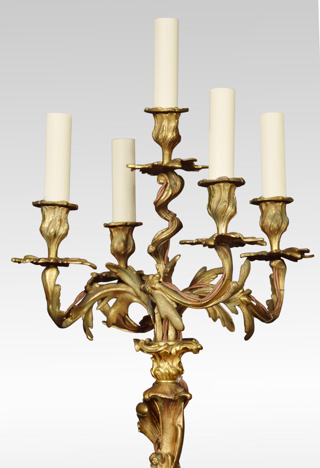 19th Century Baroque Style Gilt Bronze Five-Light Table Lamp