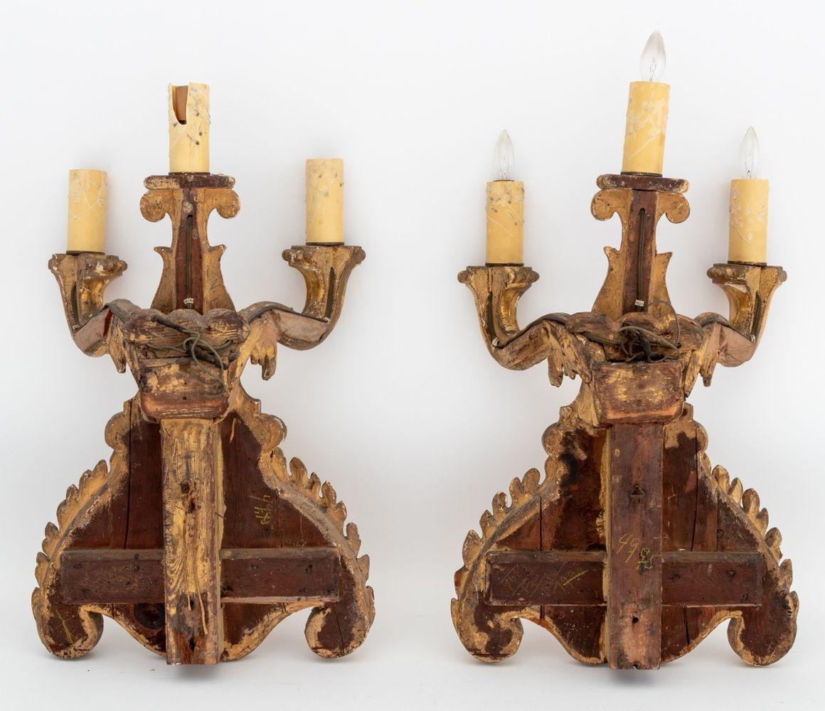 Baroque Style Giltwood Candelabra Sconces, Pair For Sale 7