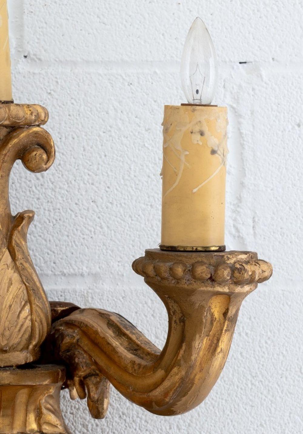 19th Century Baroque Style Giltwood Candelabra Sconces, Pair For Sale