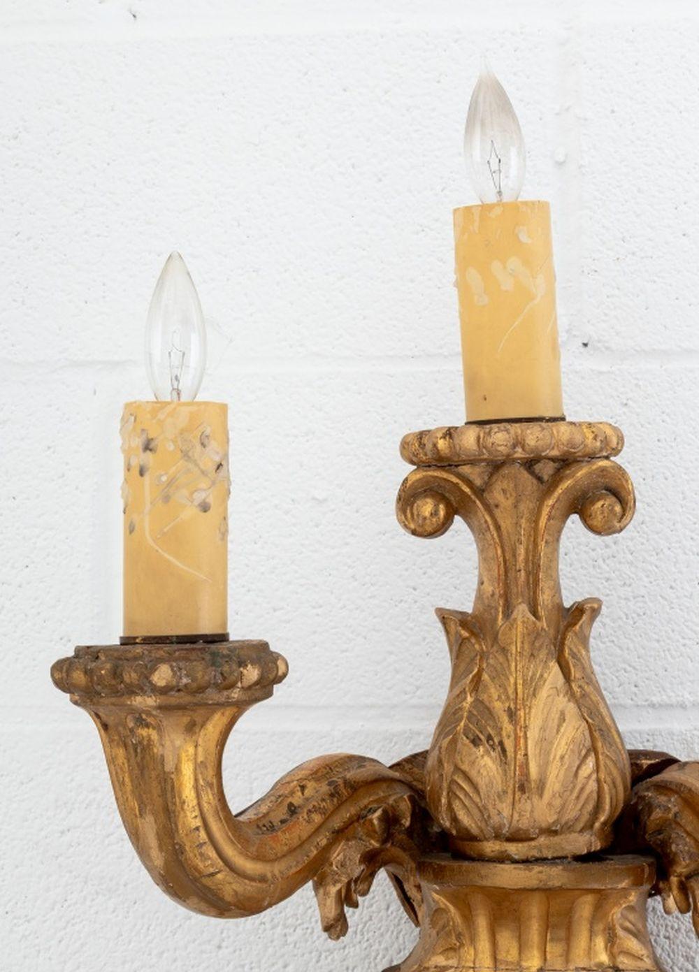 Baroque Style Giltwood Candelabra Sconces, Pair For Sale 1