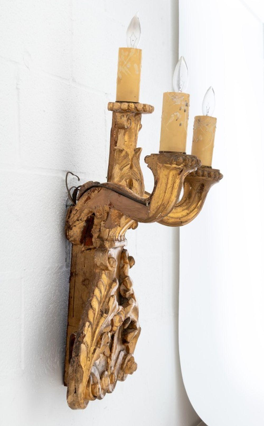 Baroque Style Giltwood Candelabra Sconces, Pair For Sale 2