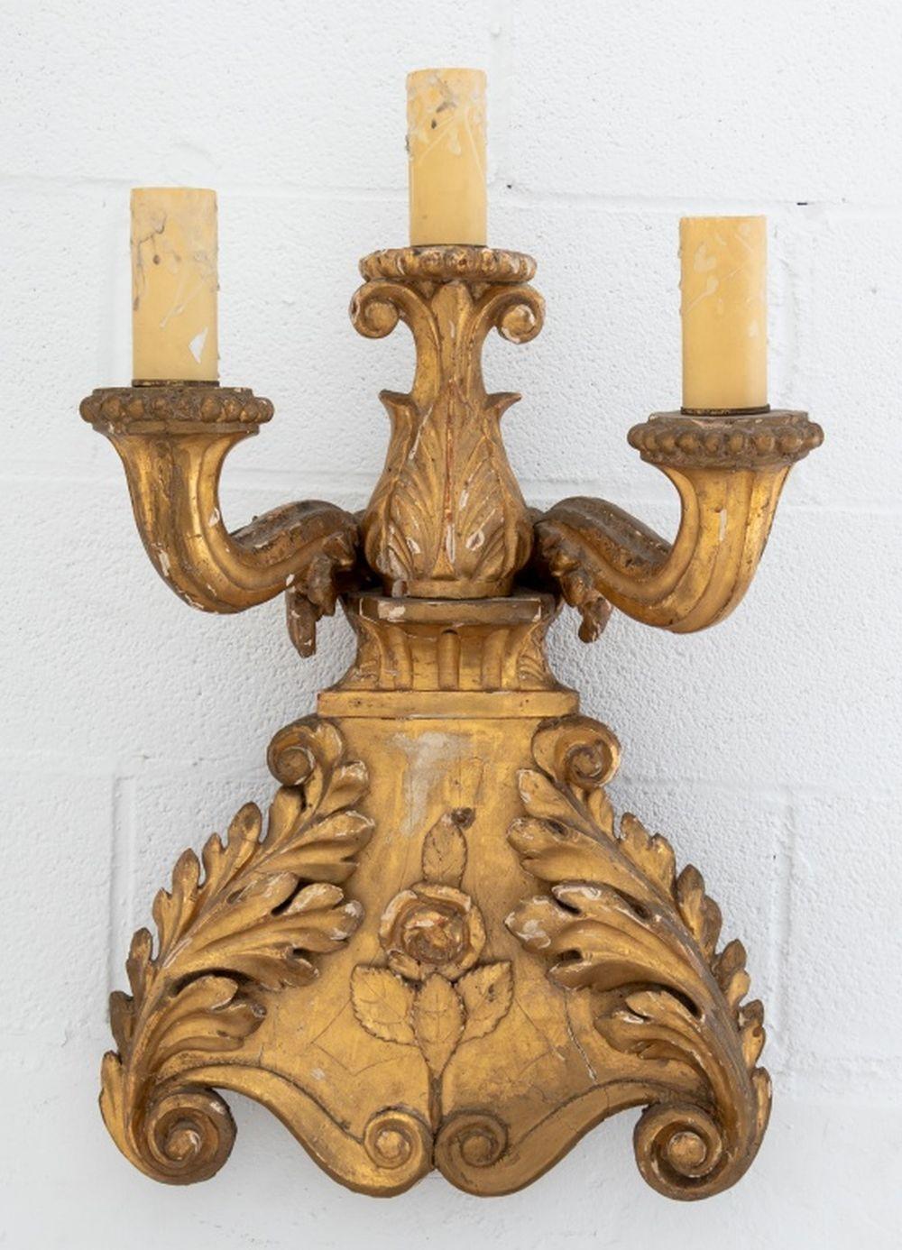 Baroque Style Giltwood Candelabra Sconces, Pair For Sale 3