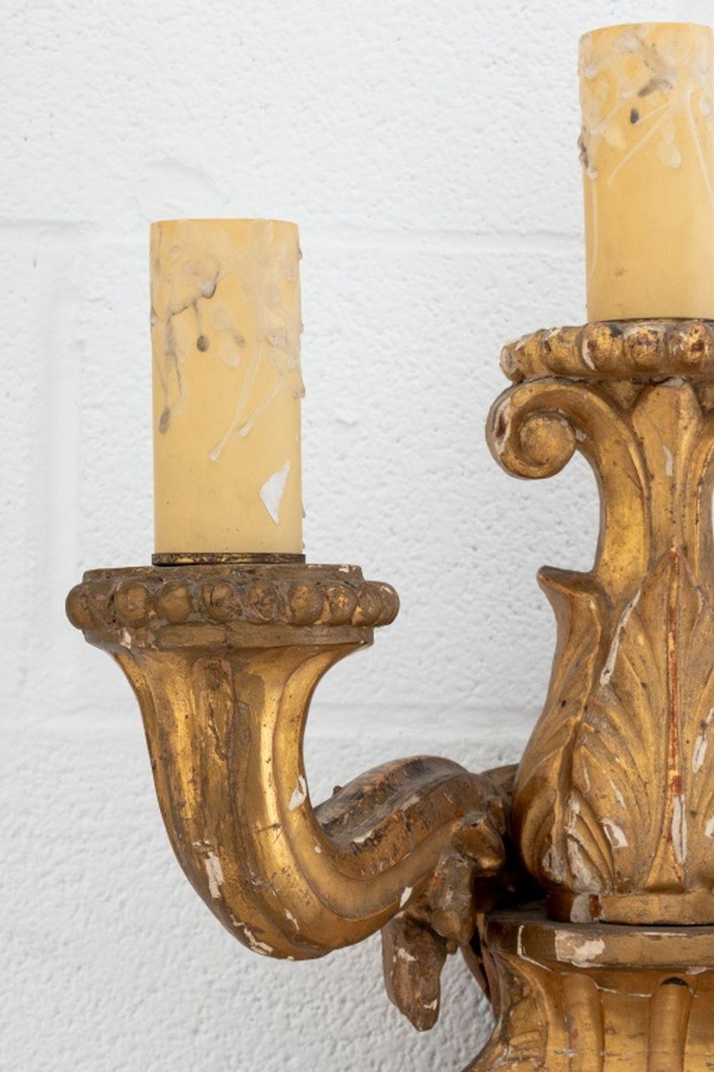Baroque Style Giltwood Candelabra Sconces, Pair For Sale 5