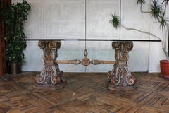 Baroque Style Glass-Top Dining Table With Ornately Carved Wood Base – Italian
