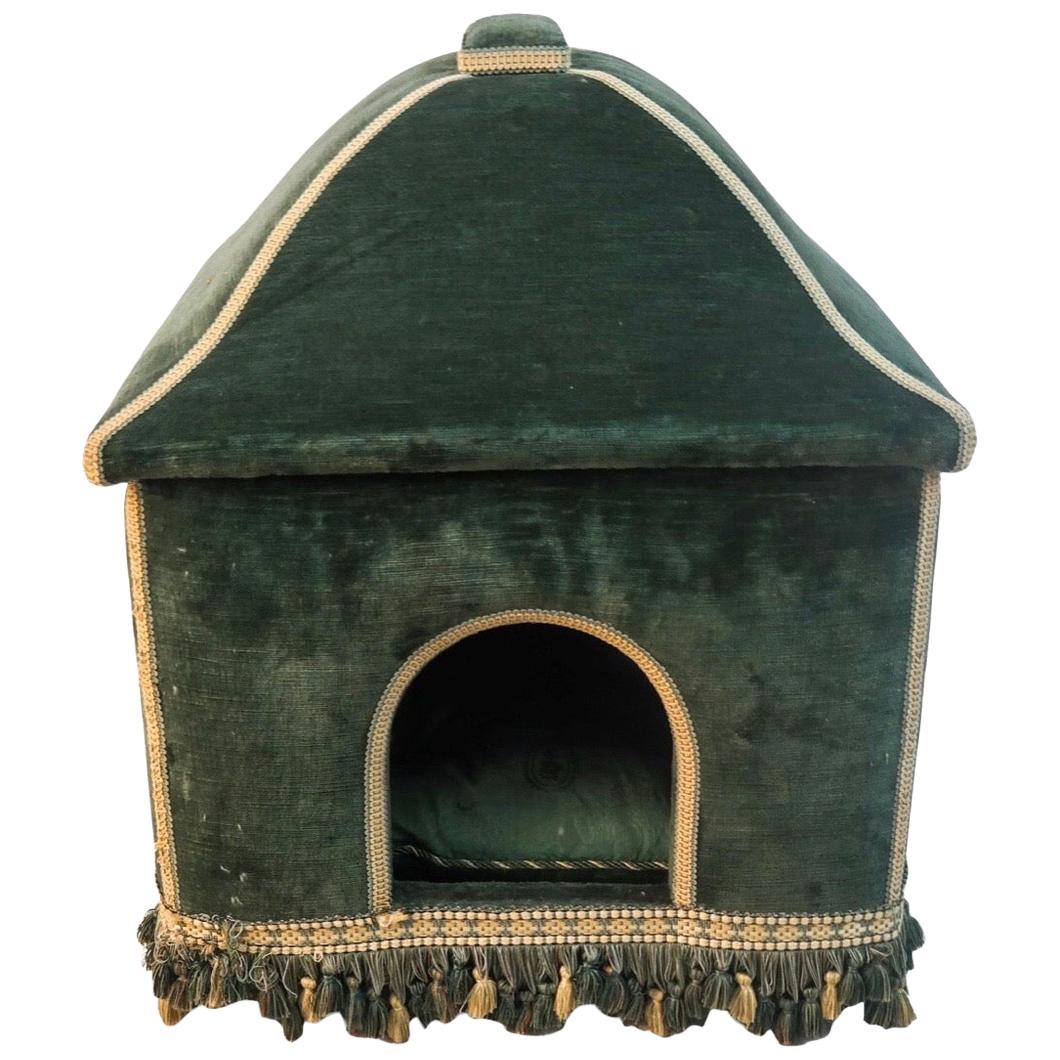 Baroque Style Green Upholstered Dog House, French, 20th Century For Sale