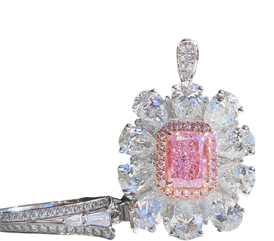 Art Deco Baroque Style Halo Ring in 1 Carat Radiant Cut GIA Certified Rose Diamond For Sale