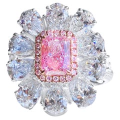 Bague halo de style baroque en diamant rose certifié GIA de 1 carat de taille radiant