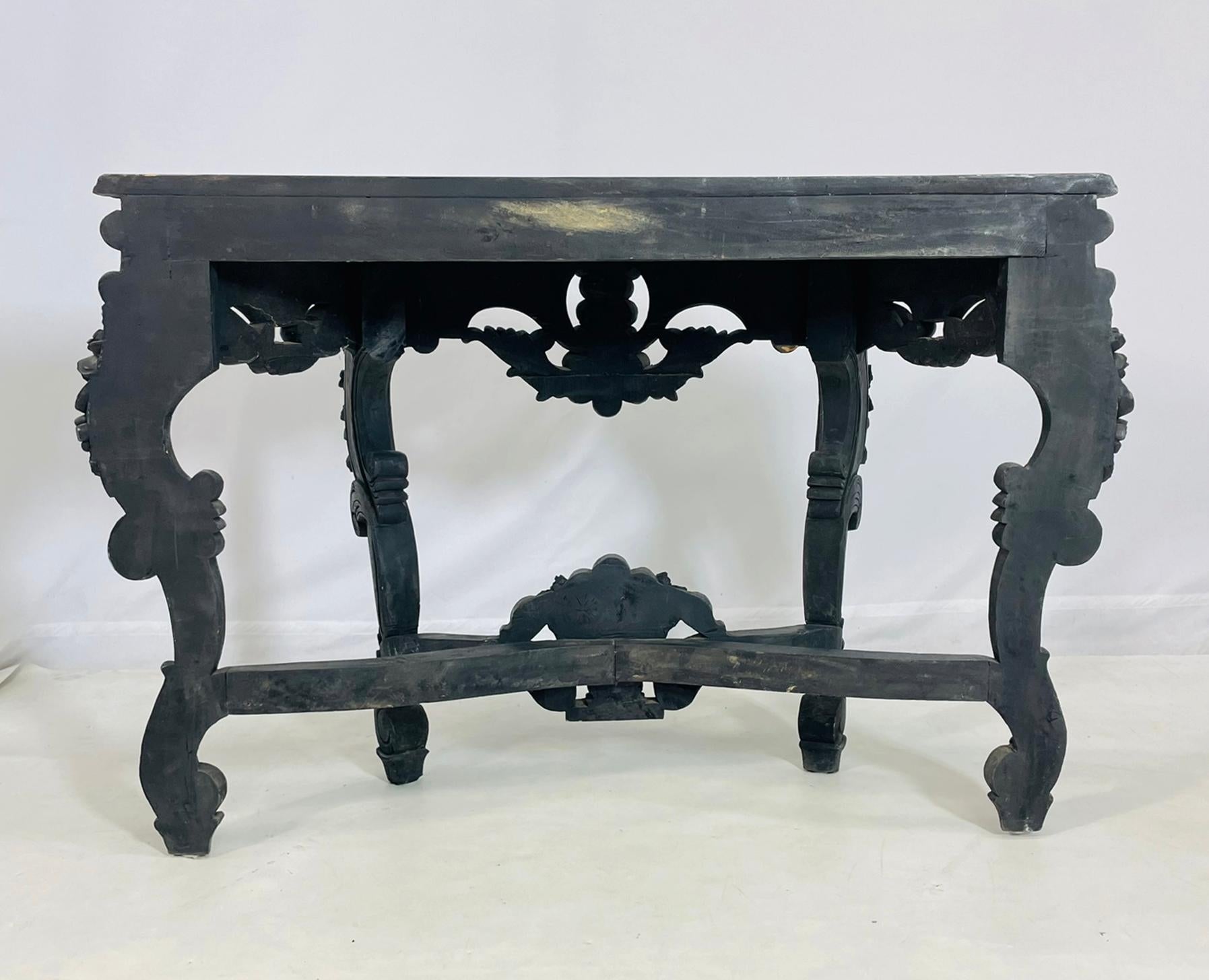 Baroque-Style Hand-Carved Console Table with Floral Details For Sale 3