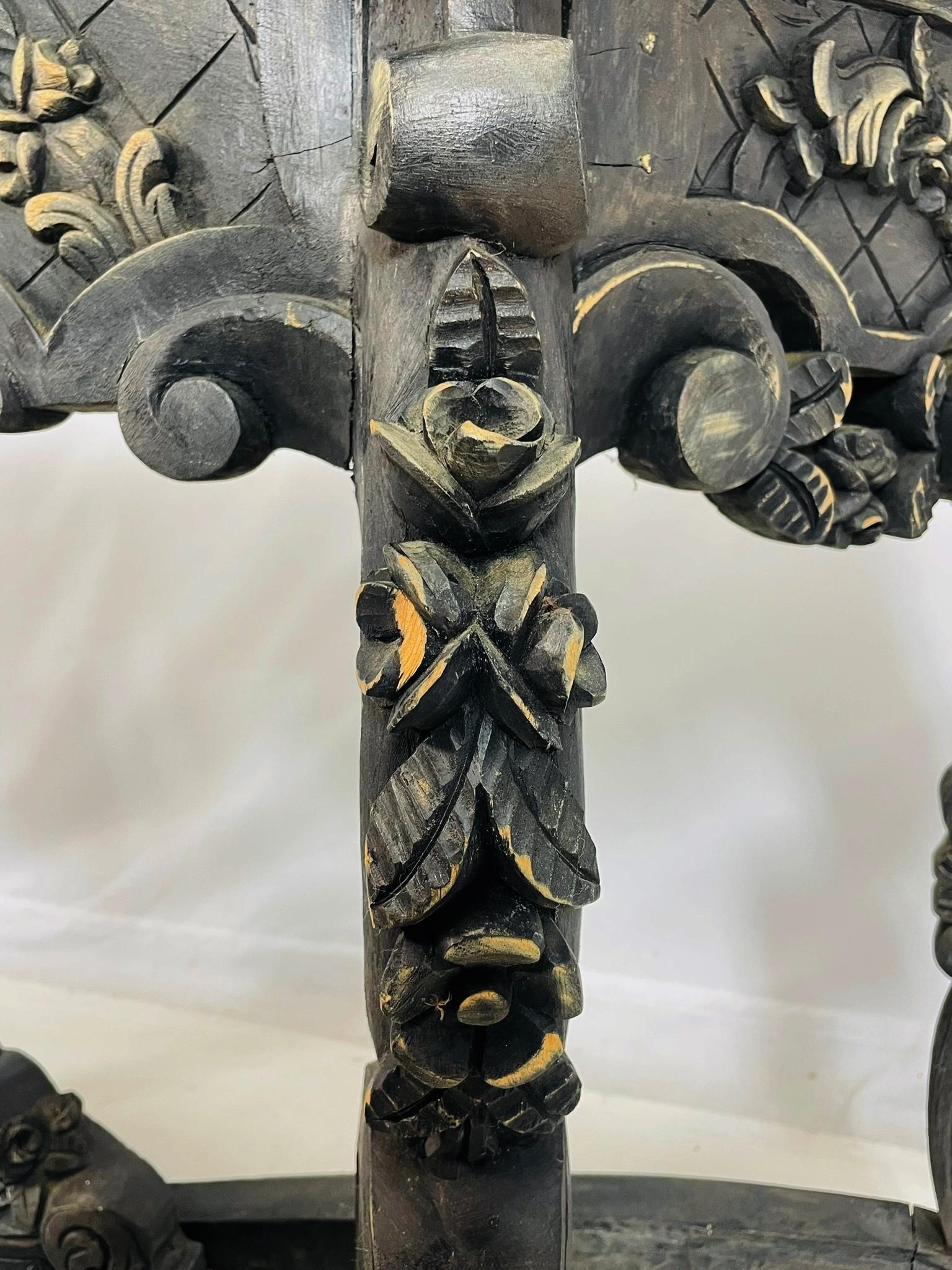 Baroque-Style Hand-Carved Console Table with Floral Details For Sale 4