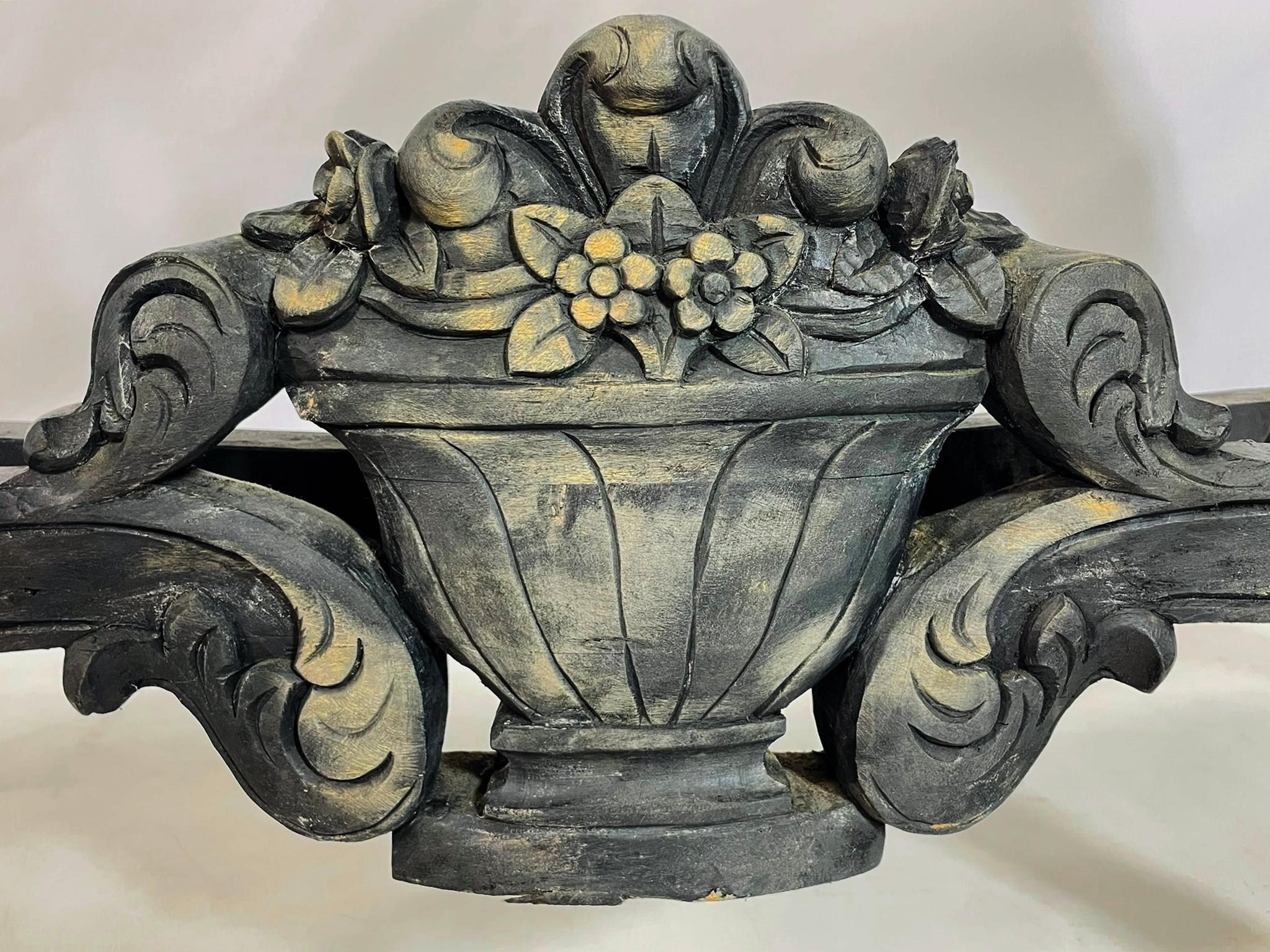 Baroque-Style Hand-Carved Console Table with Floral Details For Sale 6
