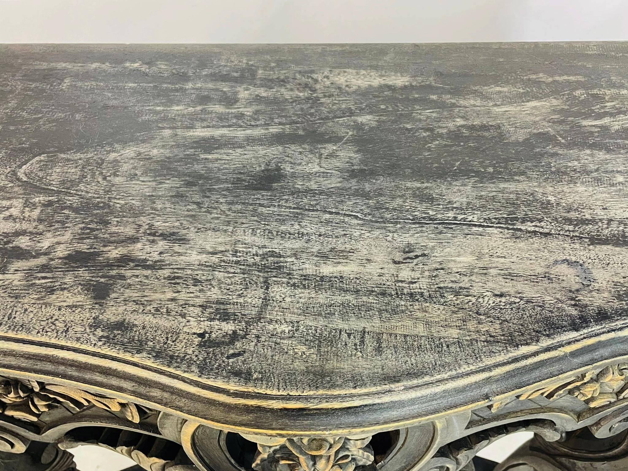 Baroque-Style Hand-Carved Console Table with Floral Details For Sale 8