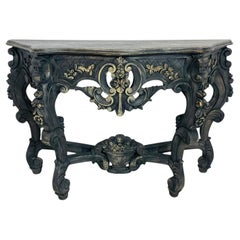 Baroque-Style Hand-Carved Console Table with Floral Details