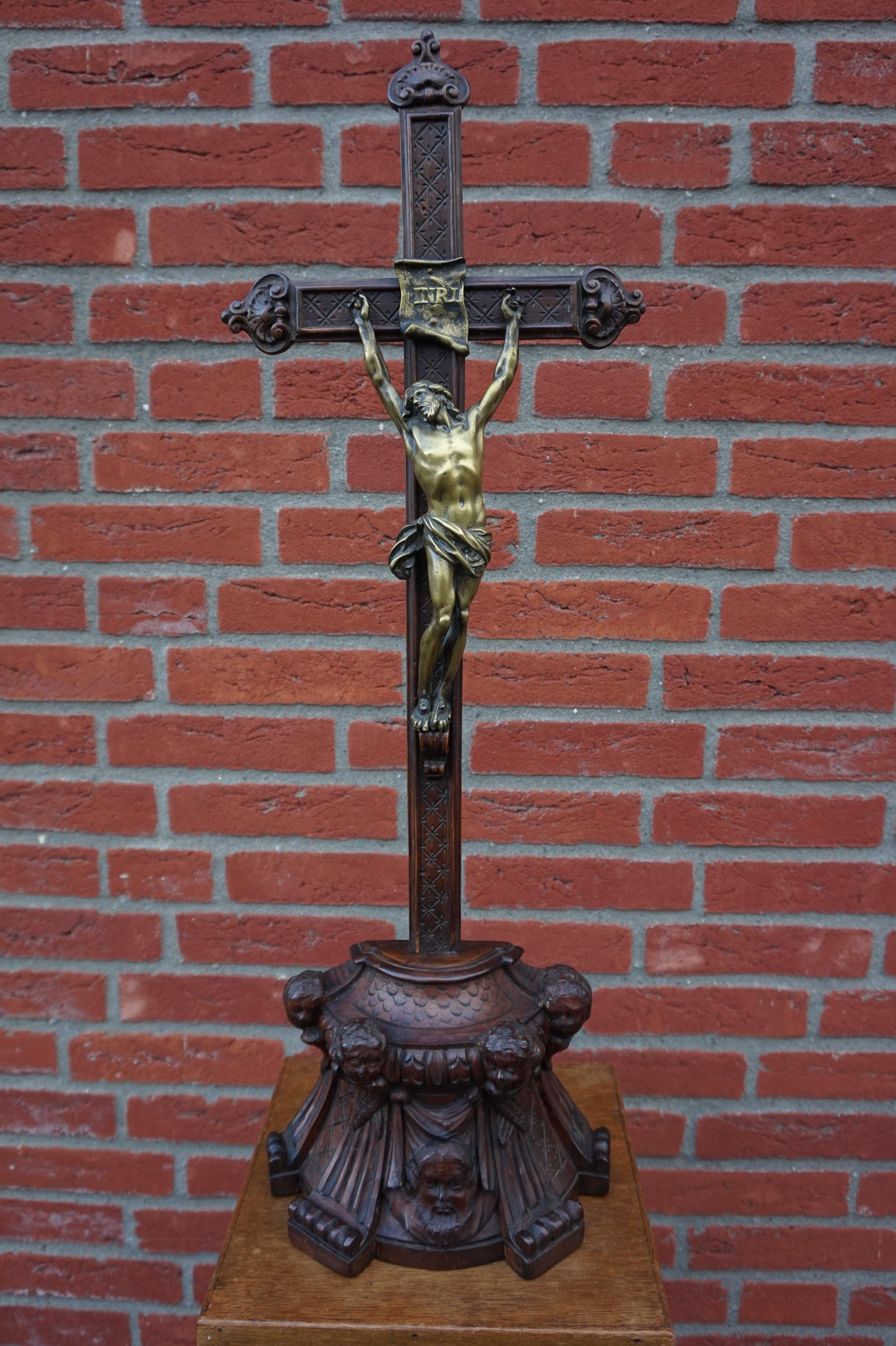 Baroque Style Hand Carved Wooden Crucifix with Stunning Bronze Corpus of Christ For Sale 10