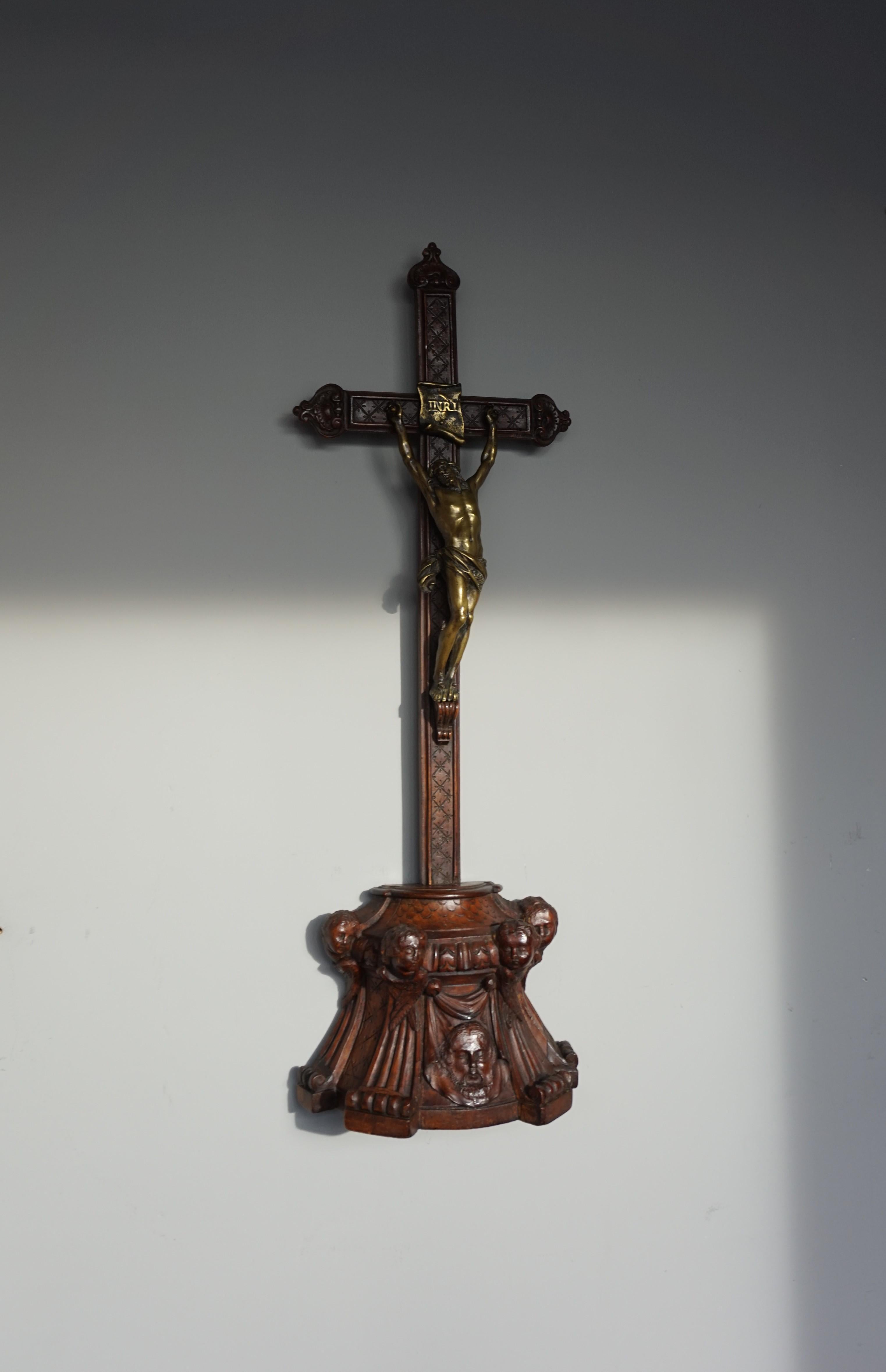 Baroque Style Hand Carved Wooden Crucifix with Stunning Bronze Corpus of Christ For Sale 1