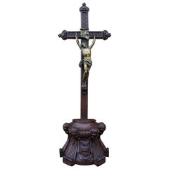 Used Baroque Style Hand Carved Wooden Crucifix with Stunning Bronze Corpus of Christ