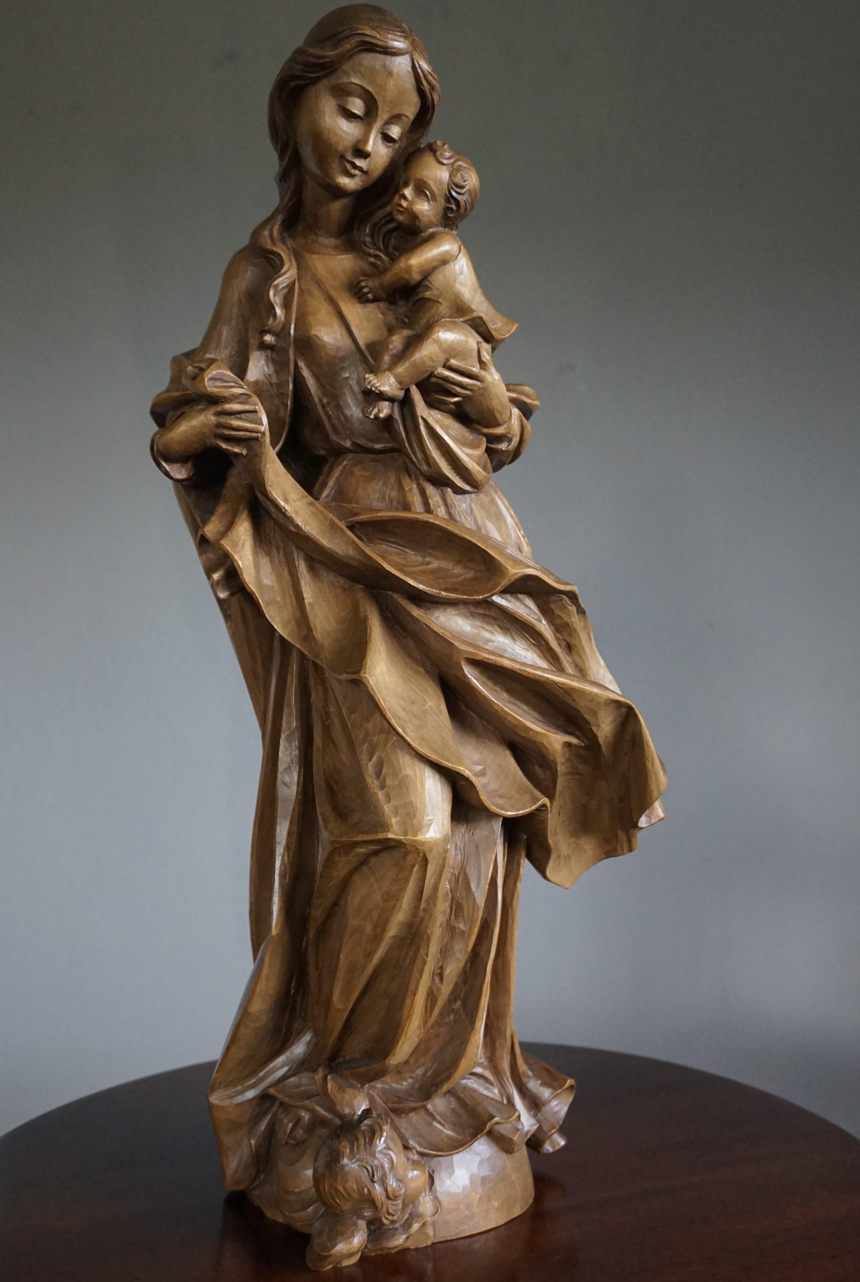 Baroque Style Hand Carved Wooden Sculpture of Mary and Child Jesus and ...
