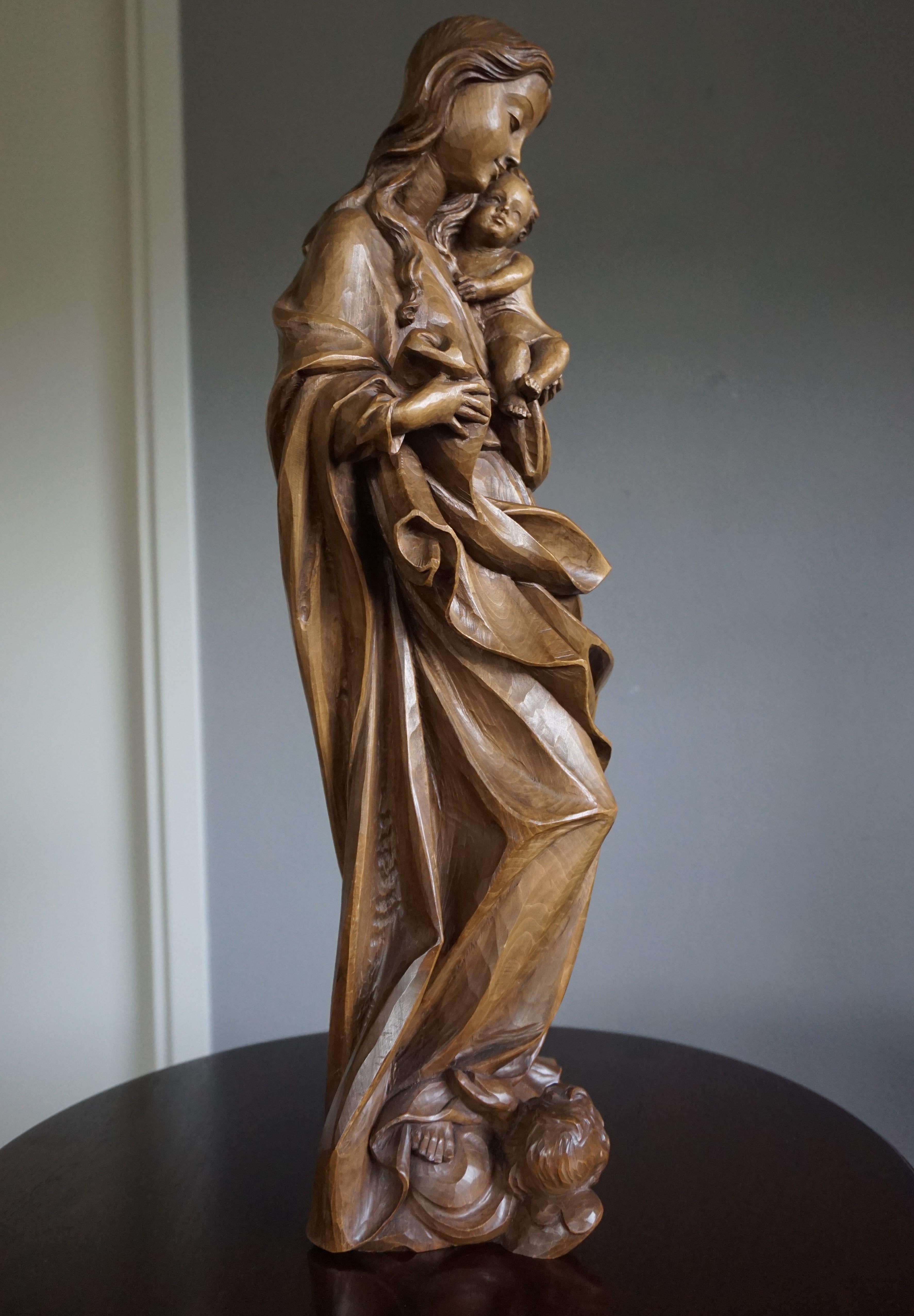 Baroque Style Hand Carved Wooden Sculpture of Mary and Child Jesus and ...