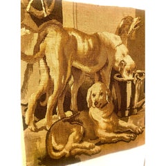 Baroque Style Italian Handwoven Wool Tapestry Fragment with Dogs