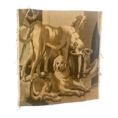 Baroque Style Italian Handwoven Wool Tapestry Fragment with Dogs