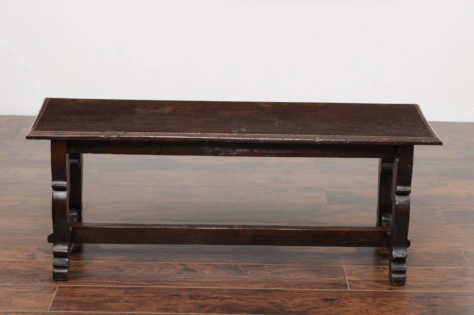 Wood Baroque Style Italian Walnut Bench with Lyre Shaped Trestle Base, circa 1810