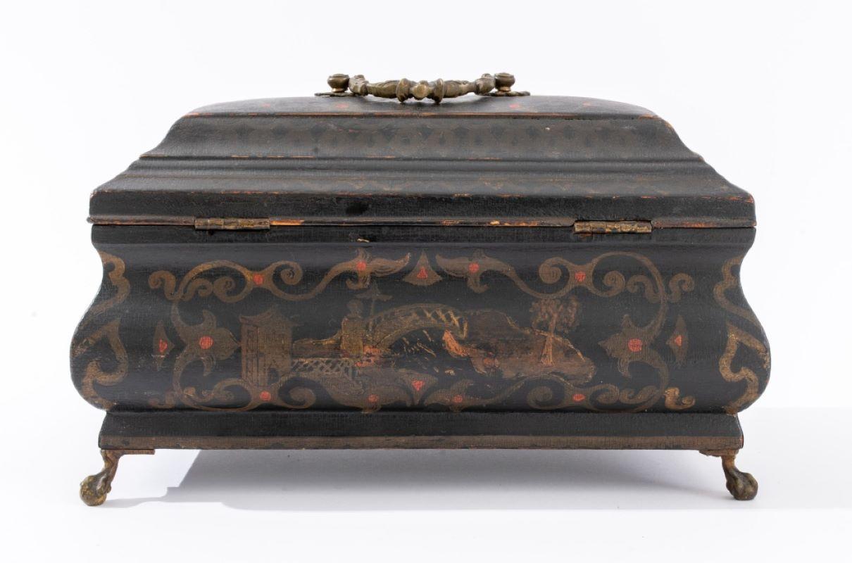 Baroque Style Japanned Tea Caddy, Late 19th Century For Sale 4