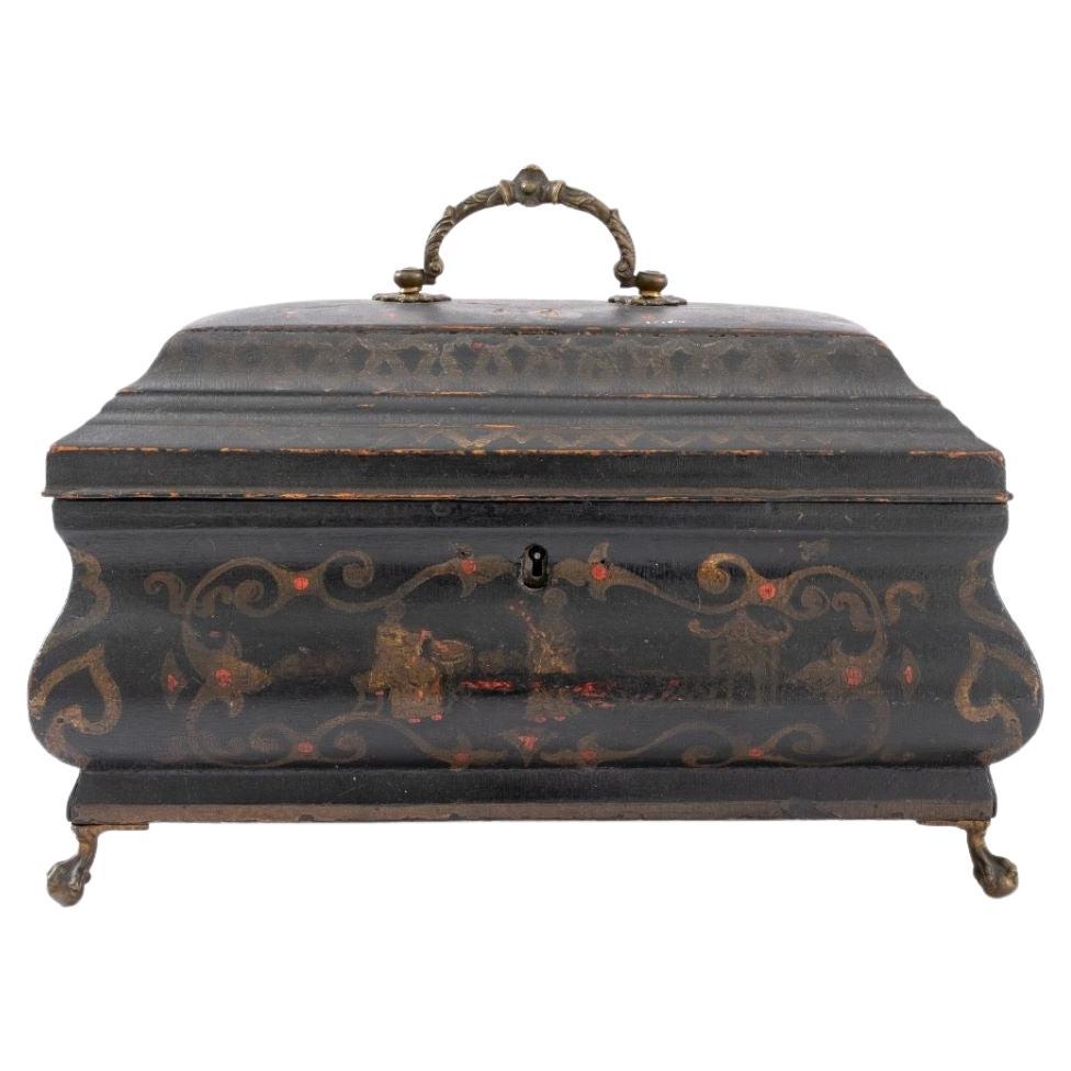 Baroque Style Japanned Tea Caddy, Late 19th Century For Sale