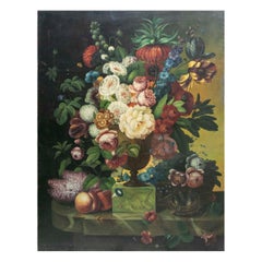 Baroque Style Large Floral Composition in Vase, Oil on Canvas