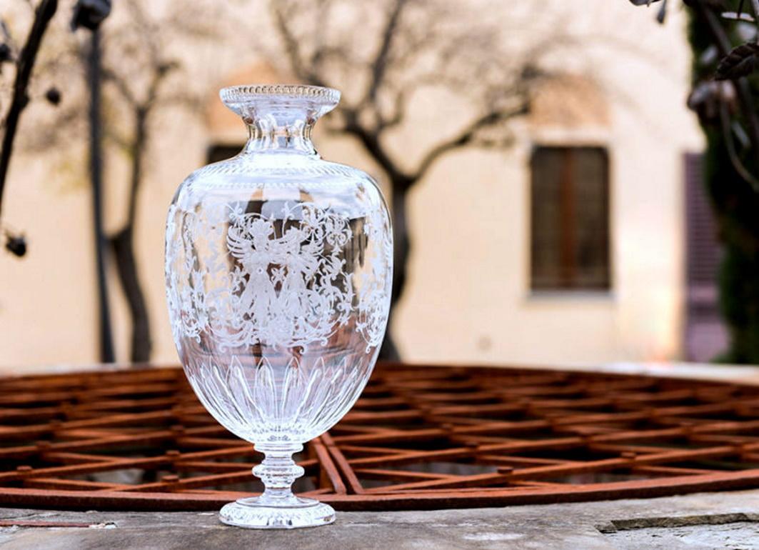 Baroque Style Large Italian Crystal Vase With Grotesque Engravings For Sale 13