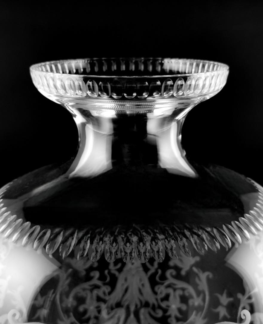 Baroque Style Large Italian Crystal Vase With Grotesque Engravings For Sale 4