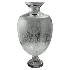 Used Baroque Style Large Italian Crystal Vase With Grotesque Engravings