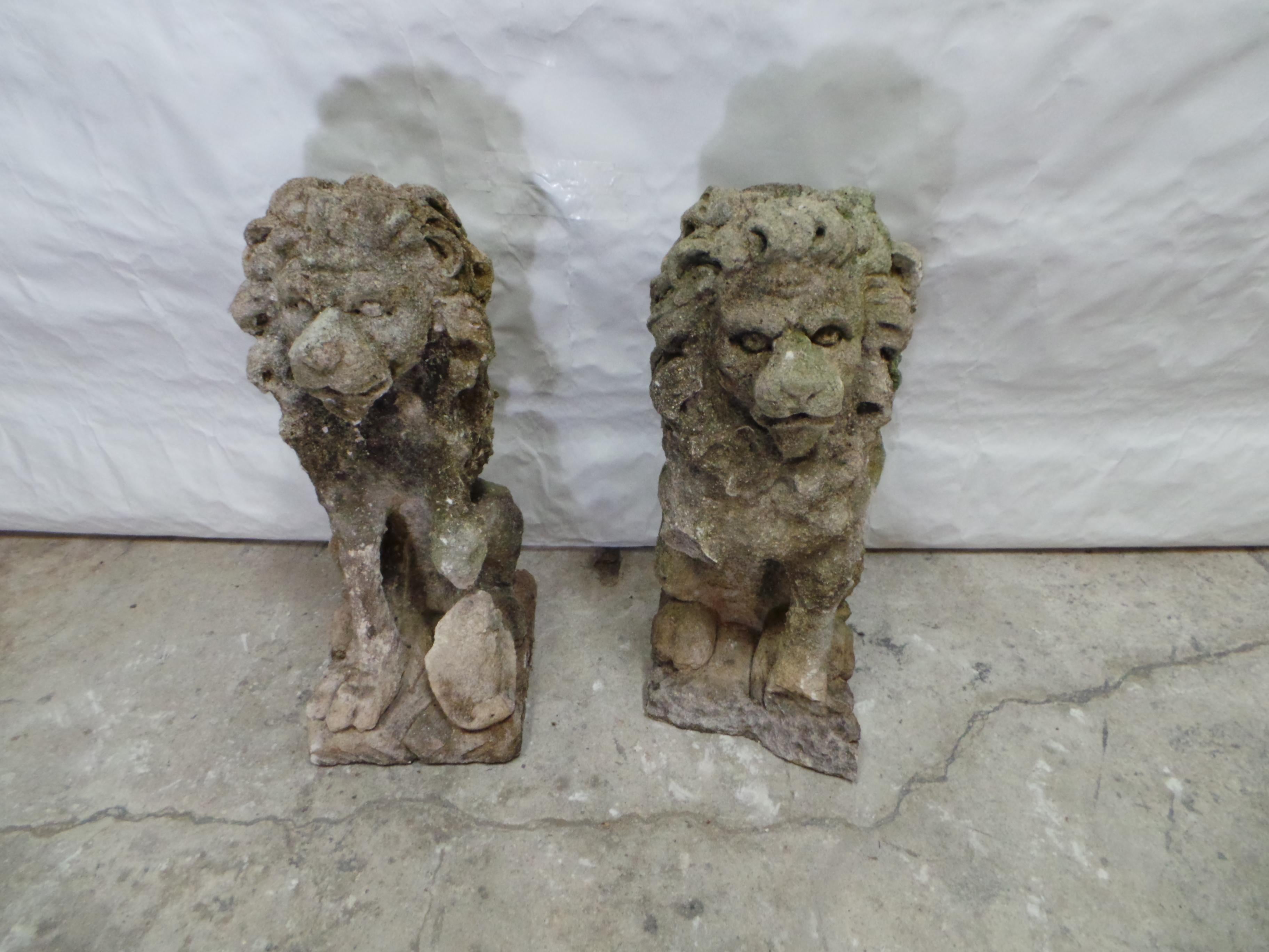 This is a unique set of Baroque Style Lion Statues. They are Very old and show there age.