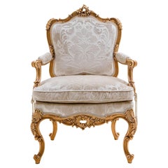 Baroque Style Living Armchair, Hand Carved and Gilded, Fully Made in Italy