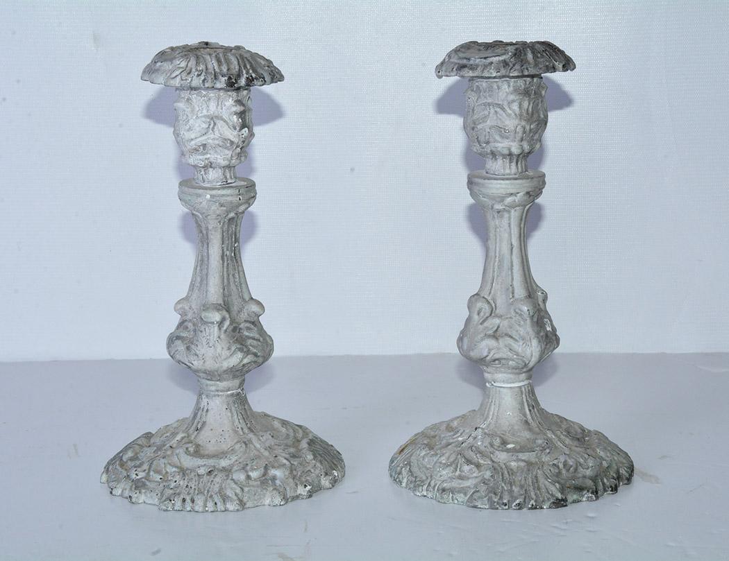 Candleholders in the grey washed Swedish Gustavian Baroque style. The stylish candlesticks are highly decorative and will enhance any decor.