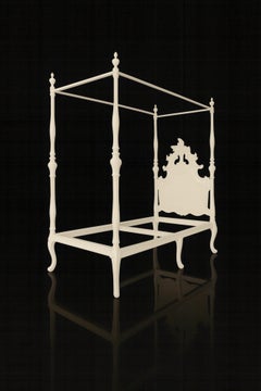 Baroque Style Off White Lacquer Canopy Bed, 19th Century