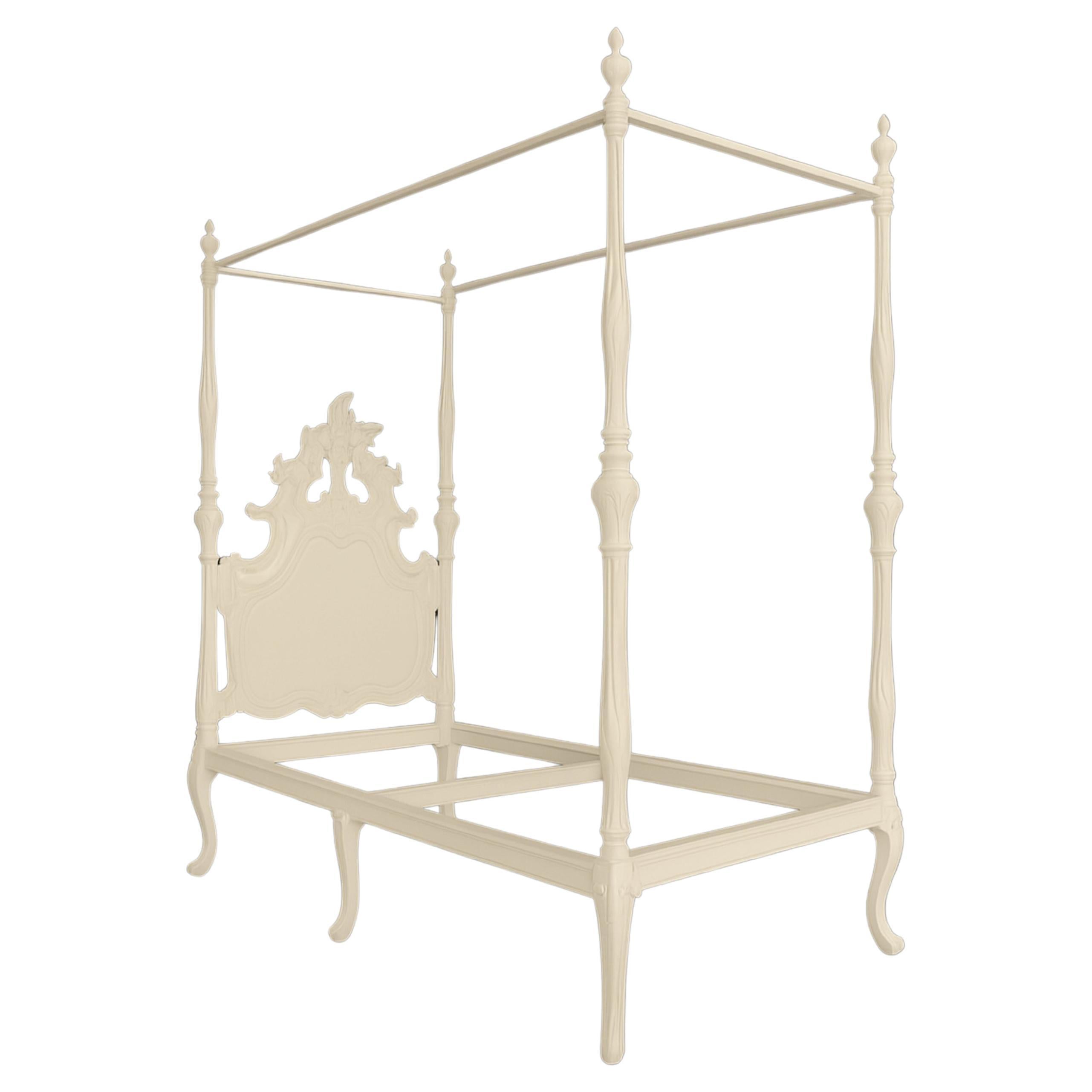 Baroque Style Off White Lacquer Canopy Bed, 19th Century