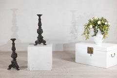 Baroque-Style Ornate Metal Candlesticks with Cherub, Volute and Garland Motifs