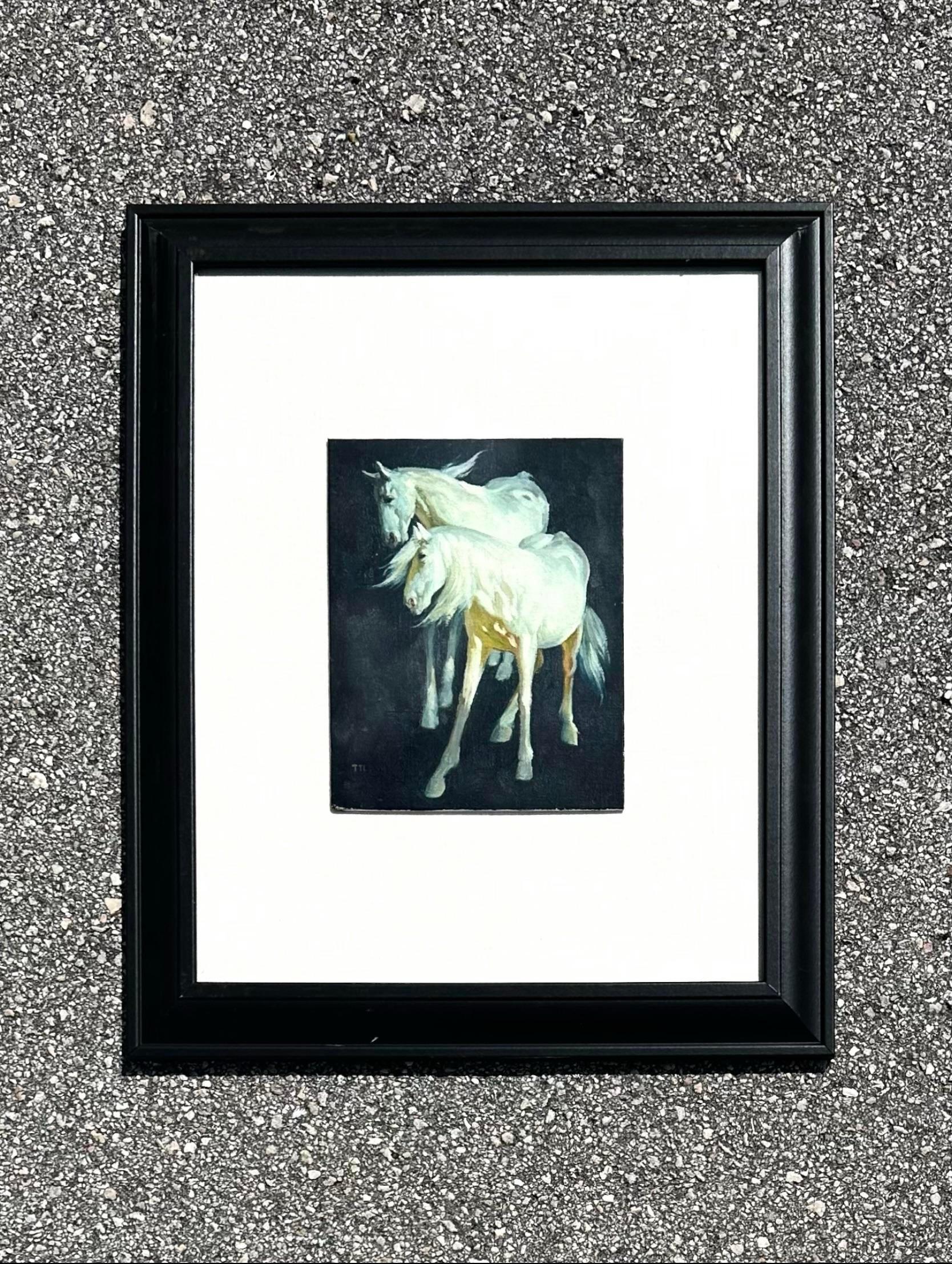Baroque Style Painting of Two Horses In Good Condition For Sale In west palm beach, FL