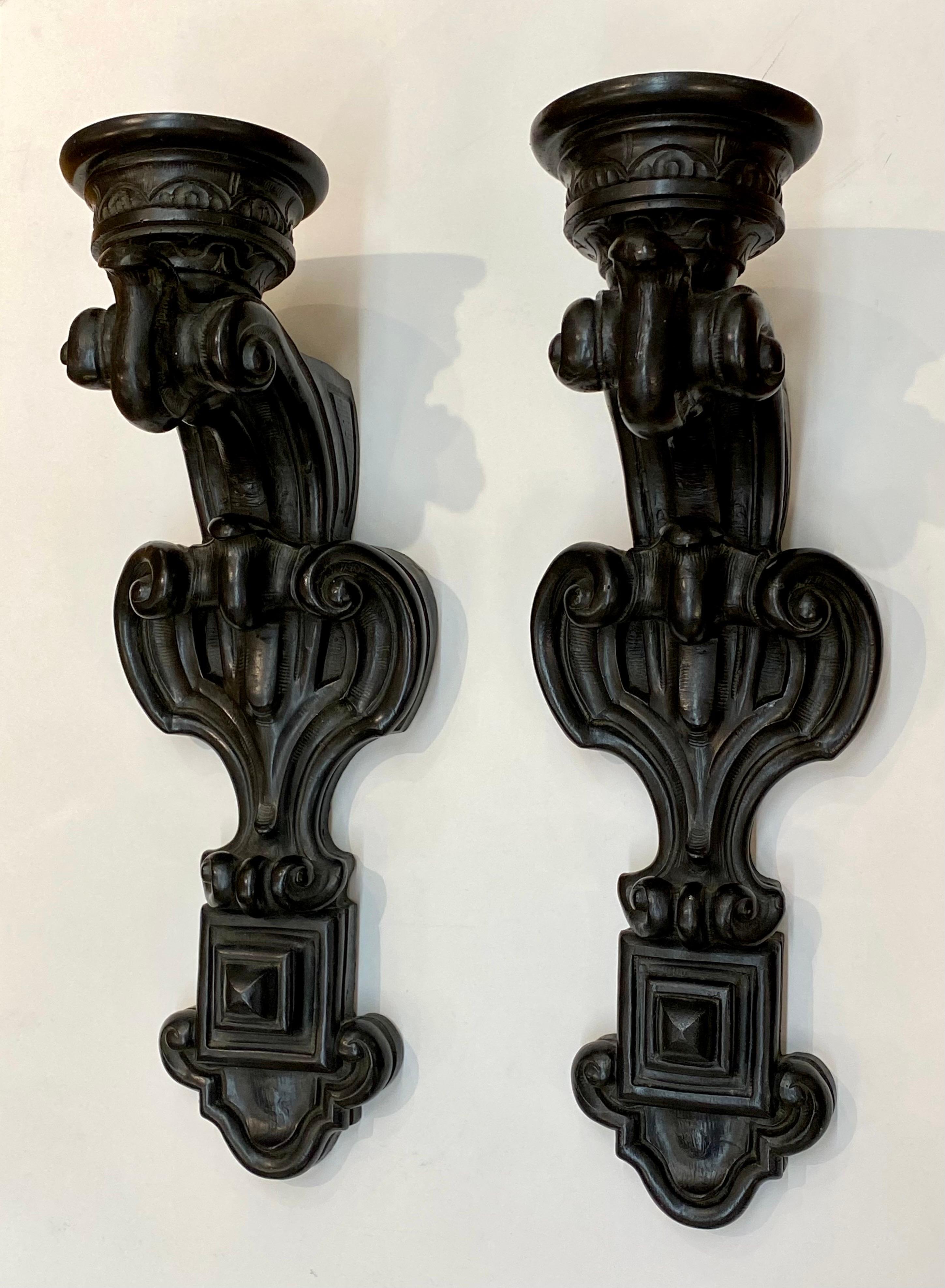 Baroque Style Pair of Candle Holder Sconces In Good Condition For Sale In New York, NY