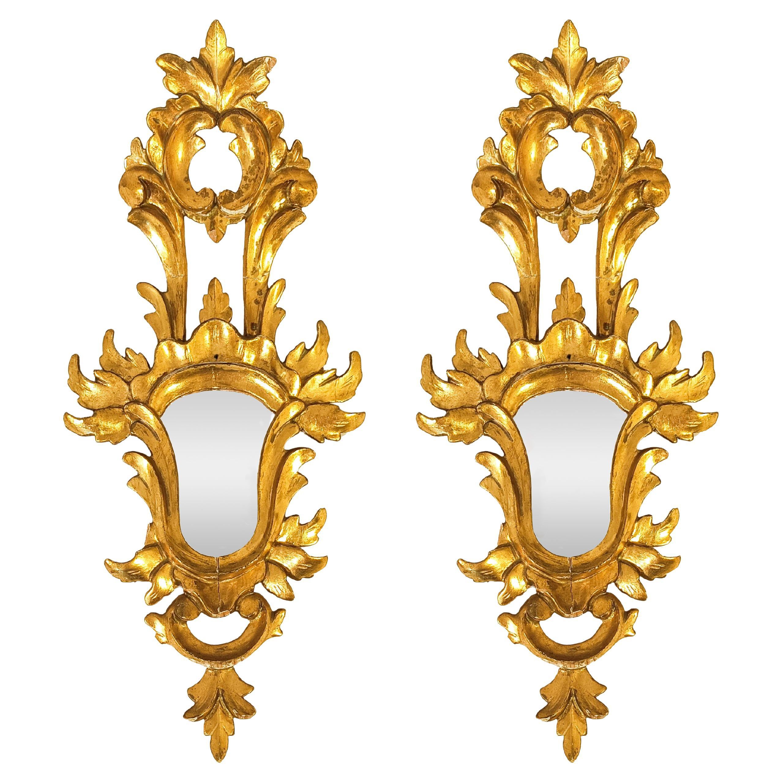 Baroque style. Pair of gilded cornucopia mirrors, France, 1920s For Sale