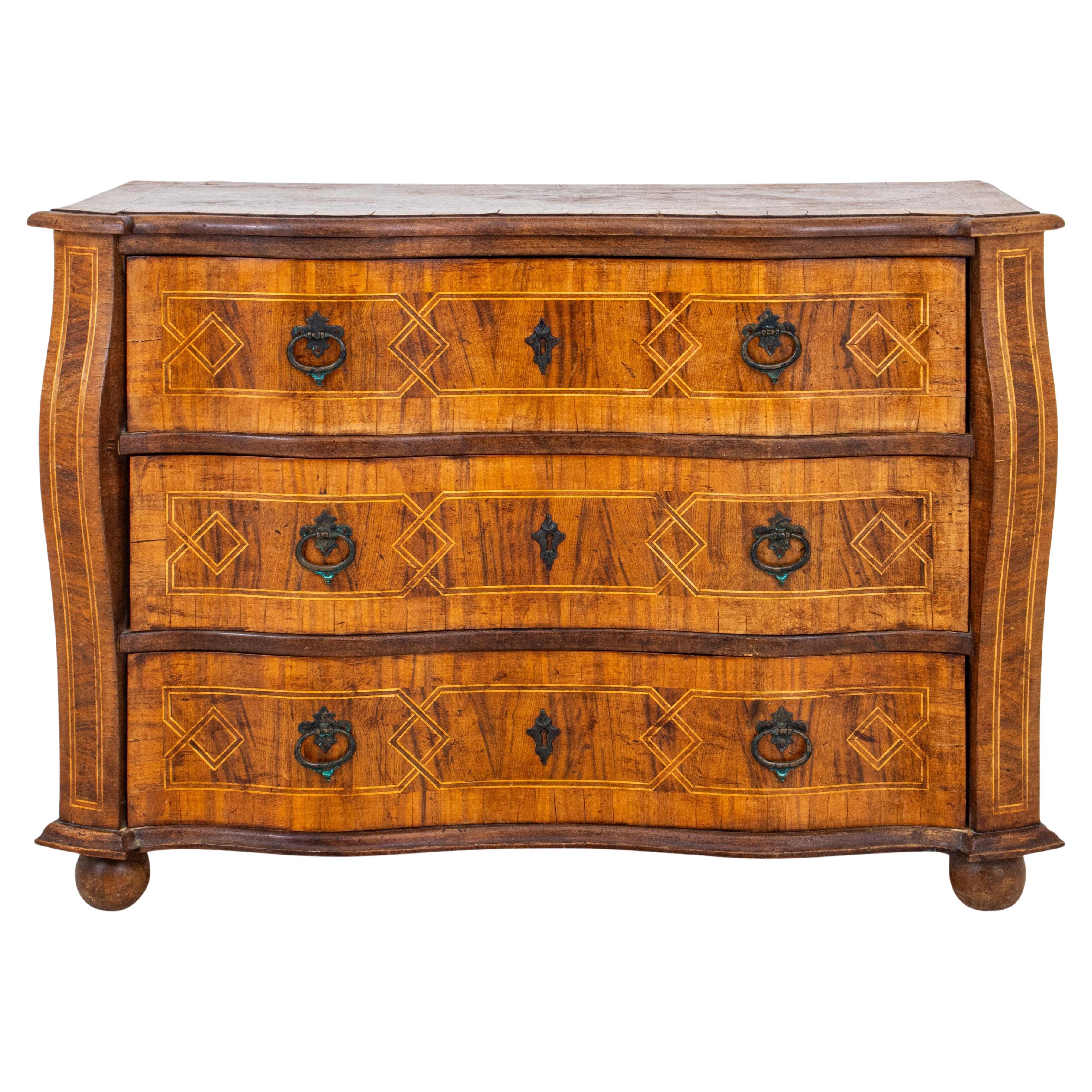 Baroque Style Parquetry Three Drawer Chest For Sale