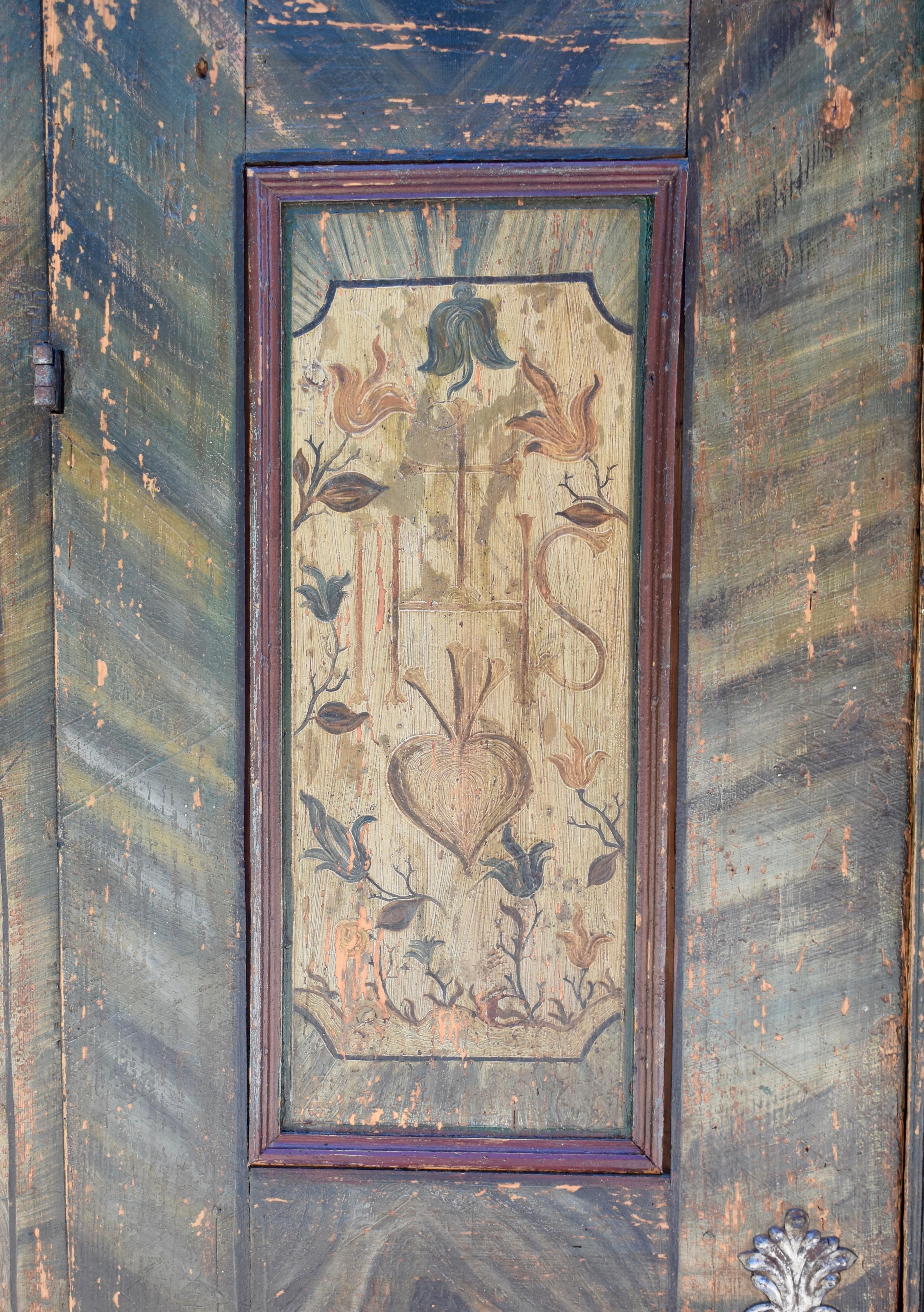 Hand-Painted Baroque Style Pine Armoire in Original Decorative Paint