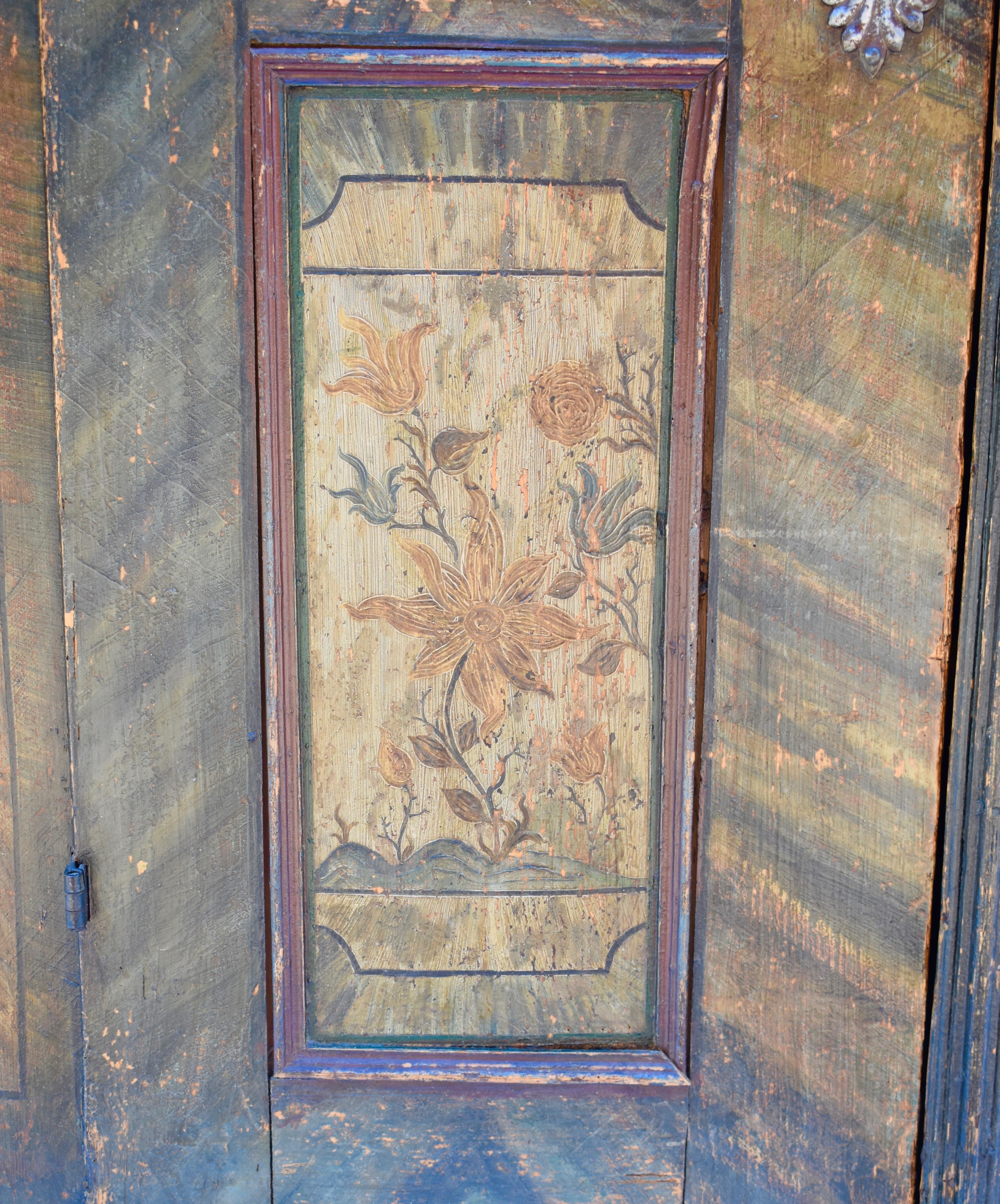 Baroque Style Pine Armoire in Original Decorative Paint In Good Condition In Baltimore, MD
