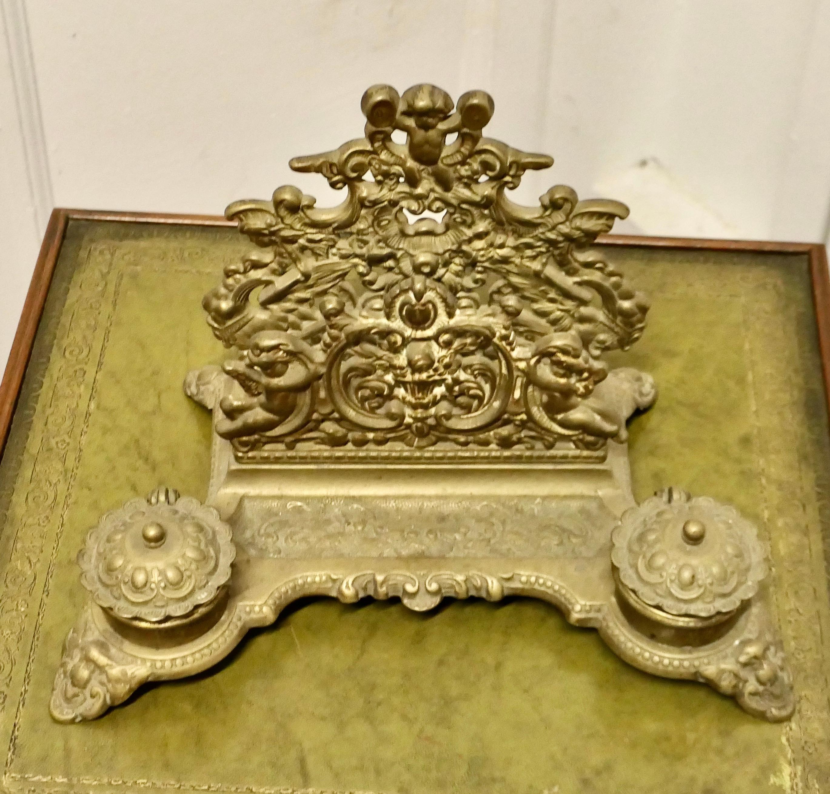 Baroque Style Putti Letter Rack with 2 Inkwells  This is a very grand desk top i In Good Condition For Sale In Chillerton, Isle of Wight