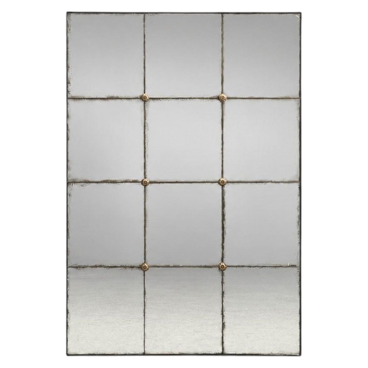 Stile barocco, specchio da parete rettangolare in argento, vetro eglomisé, legno tinto