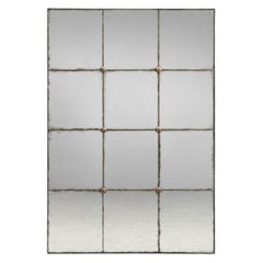 Estilo barroco, espejo de pared rectangular de plata, cristal eglomizado, madera teñida
