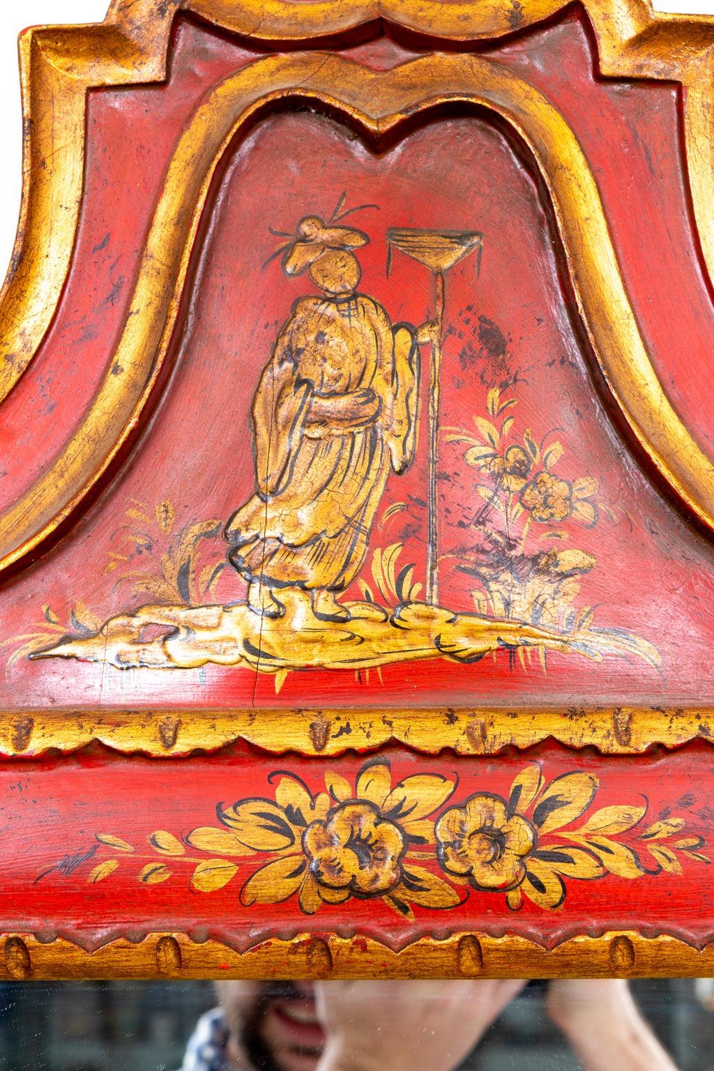 Unknown Baroque Style Red and Gilt chinoiserie Mirror For Sale