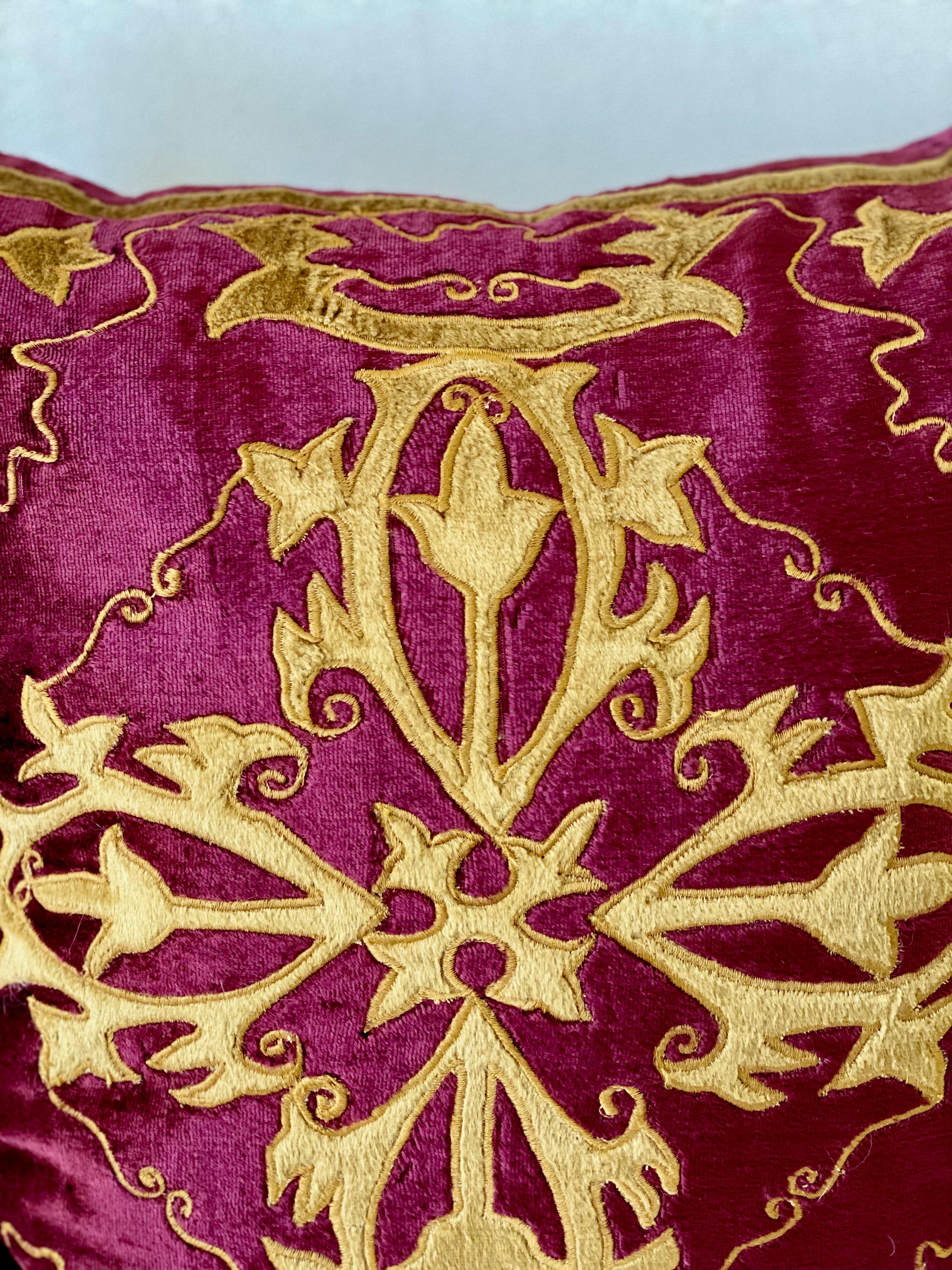 Baroque Revival Baroque Style, Red and Gold Velvet Pillow, Elaborate Applique Work