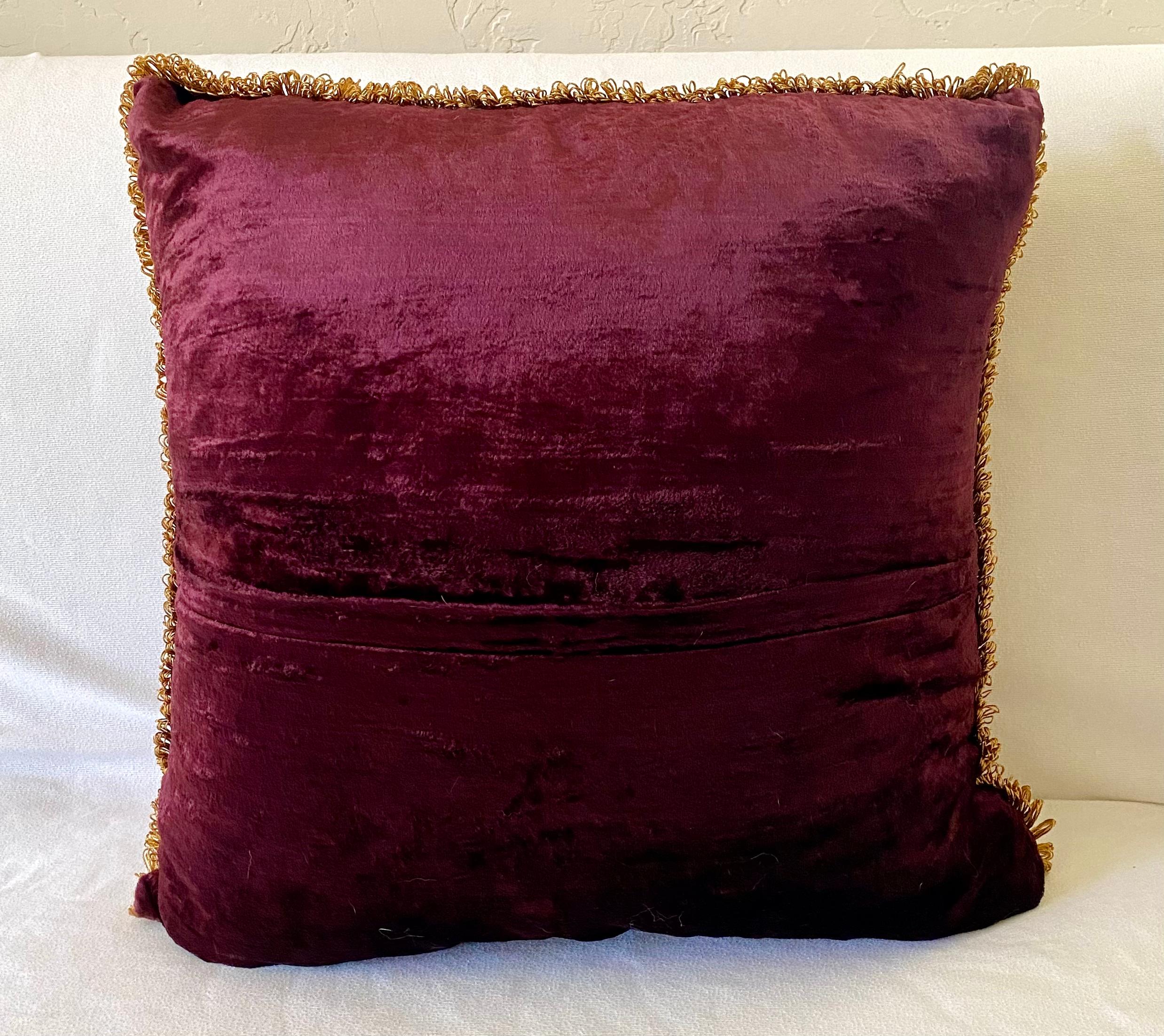 Late 20th Century Baroque Style Red Velvet and Overall Gold Embroidery and Applique Pillow